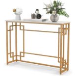 Console Table Marble Gold, Entrance Table Slim Hall Table with Geometric Metal Frame Coffee Table