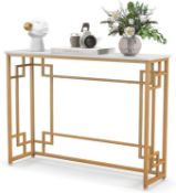 Console Table Marble Gold, Entrance Table Slim Hall Table with Geometric Metal Frame Coffee Table