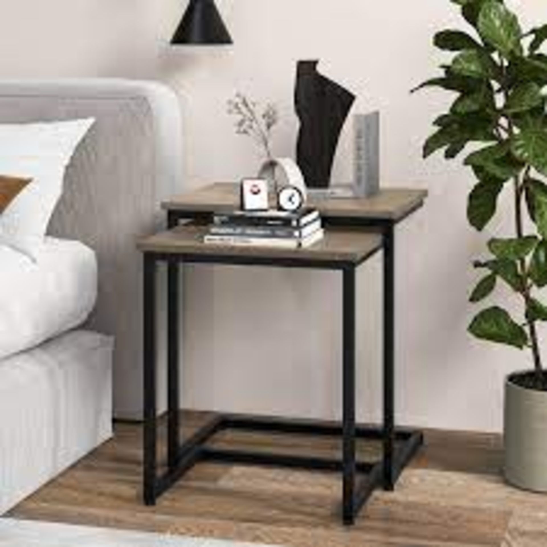 C-shaped Nesting Coffee End Table Set of 3 Rectangle Stacking Sides. - ER54
