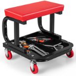 Rolling Workshop Creeper Soft Padded Seat Mechanic Stool with Tool Tray Storage. - ER54.