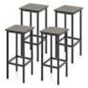 Set of 4 Bar Stool Set with Metal Legs and Footrest-Grey. - ER54.