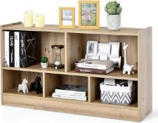 Deluxe Wooden Cube Bookcase, 2 Tier Open Storage Shelving Unit with 5 Compartments, Freestanding