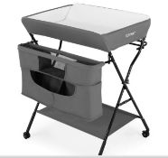 FOLDING CHANGING TABLE WITH 4-LEVEL ADJUSTABLE HEIGHT AND WHEELS-GREY. - ER54. This diaper