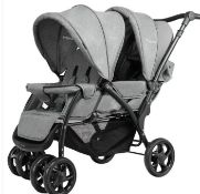 Double Pushchair with Adjustable Backrest and Sunshade-Grey. - ER54. With a strong, heavy-duty metal