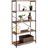 CASART 5-Tier Industrial Bookcase, Freestanding Metal Frame Storage. - ER54.