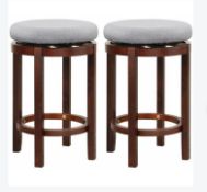 Set of 2 Bar Stools Wooden Counter Height Chair 360° Swivel Kitchen Padded Seat. - ER54.