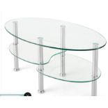 Giantex Oval Glass Coffee Table - 3-Tier Transparent Tempered Glass Center Table with Metal Stand,