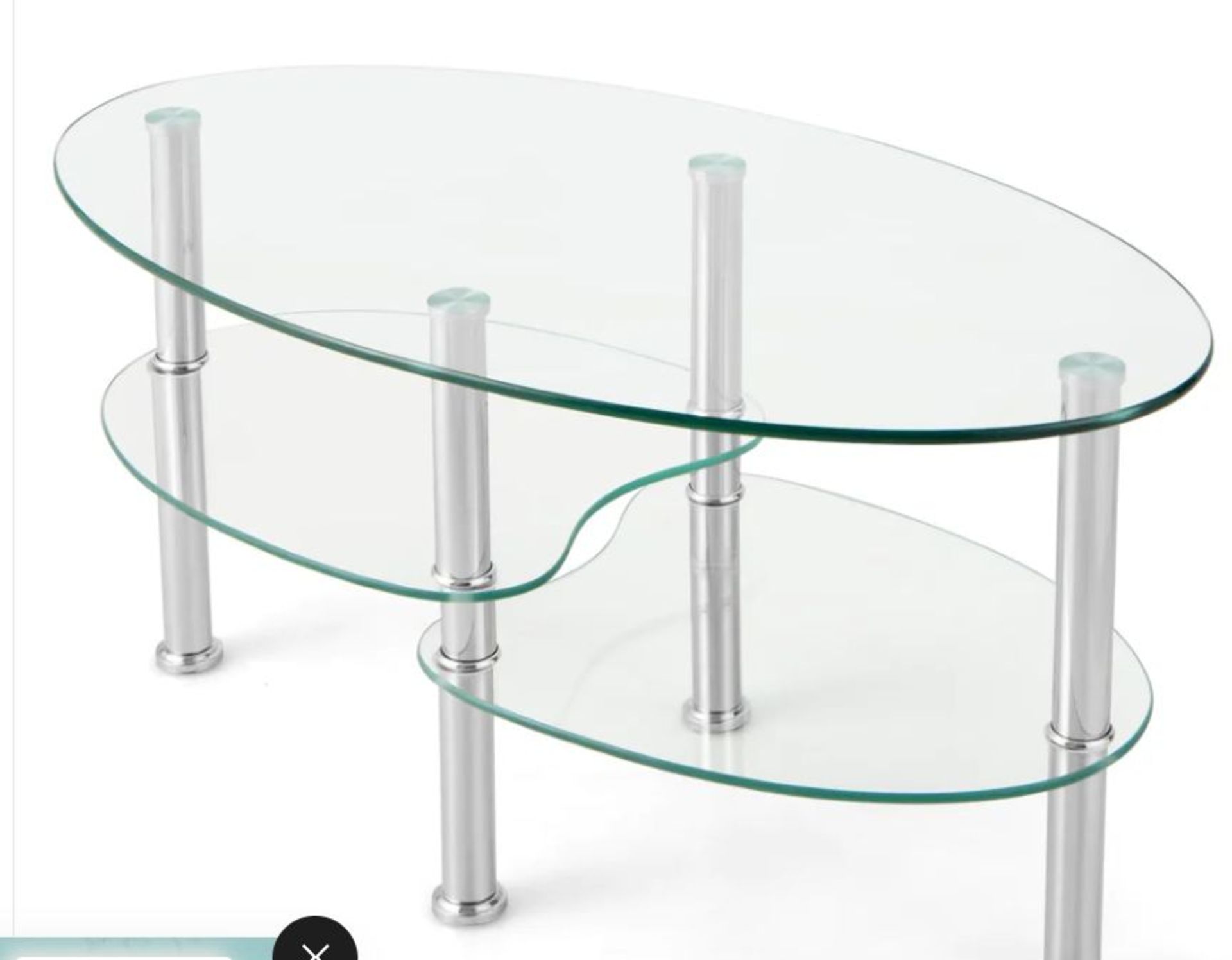 Giantex Oval Glass Coffee Table - 3-Tier Transparent Tempered Glass Center Table with Metal Stand,