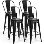 Set Of 4 High Back Metal Industrial Bar Stools-Black. - ER54. This set of four chairs which is