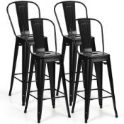 Set Of 4 High Back Metal Industrial Bar Stools-Black. - ER54. This set of four chairs which is