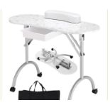 PORTABLE NAIL TABLE STATION MANICURE TECH DESK NAILS ART TABLE 4 ROLLING WHEELS-WHITE. - ER54.