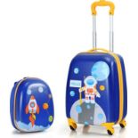 Deluxe Kids Luggage Set, 2 PCS Backpack & Suitcase with Wheels and Height Adjustable Handle, Hard