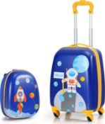 Deluxe Kids Luggage Set, 2 PCS Backpack & Suitcase with Wheels and Height Adjustable Handle, Hard