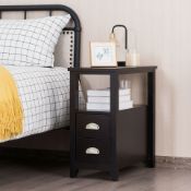 Set Of 2 End Table Wooden With 2 Drawer & Shelf Bedside Table. -ER54.The sturdy legs and the durable