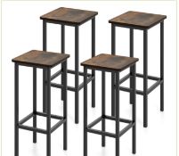 SET OF 4 BAR STOOL SET WITH METAL LEGS AND FOOTREST-RUSTIC BROWN. - ER54. Each stool features a