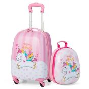 2PC Kids Carry On Luggage Set 12'' Backpack and 16'' Rolling Suitcase for Travel. -ER54.