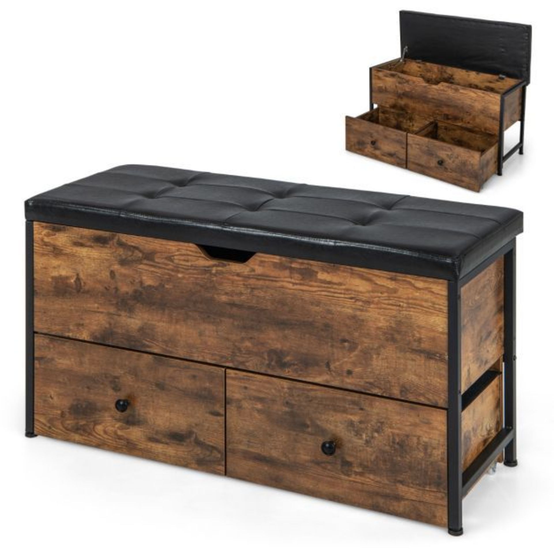 Storage Ottoman Bench with Padded Seat Cushion and 2 Drawers. - ER54. This storage ottoman bench