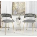 Set of 2 Velvet Dining Chair with Metal Legs and Woven. - ER54. This velvet dining chair set is a