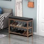 3 Tiers Shoe Storage Bench with Cushioned Seat-Brown. -ER54