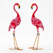 2 Pieces Flamingo Garden Statue Set with Metal Frame for Backyary. - ER54 Each flamingo statue has a