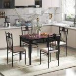 5 Pcs Dining Set Wood Metal Table And 4 Chairs With Cushions. - ER54