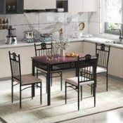 5 Pcs Dining Set Wood Metal Table And 4 Chairs With Cushions. - ER54