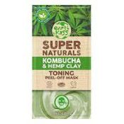 260 X BRAND NEW EARTH KISS SUPER NATURALS KOMBUCHA AND HEMP CLAY TONING PEEL OFF MASKS P3