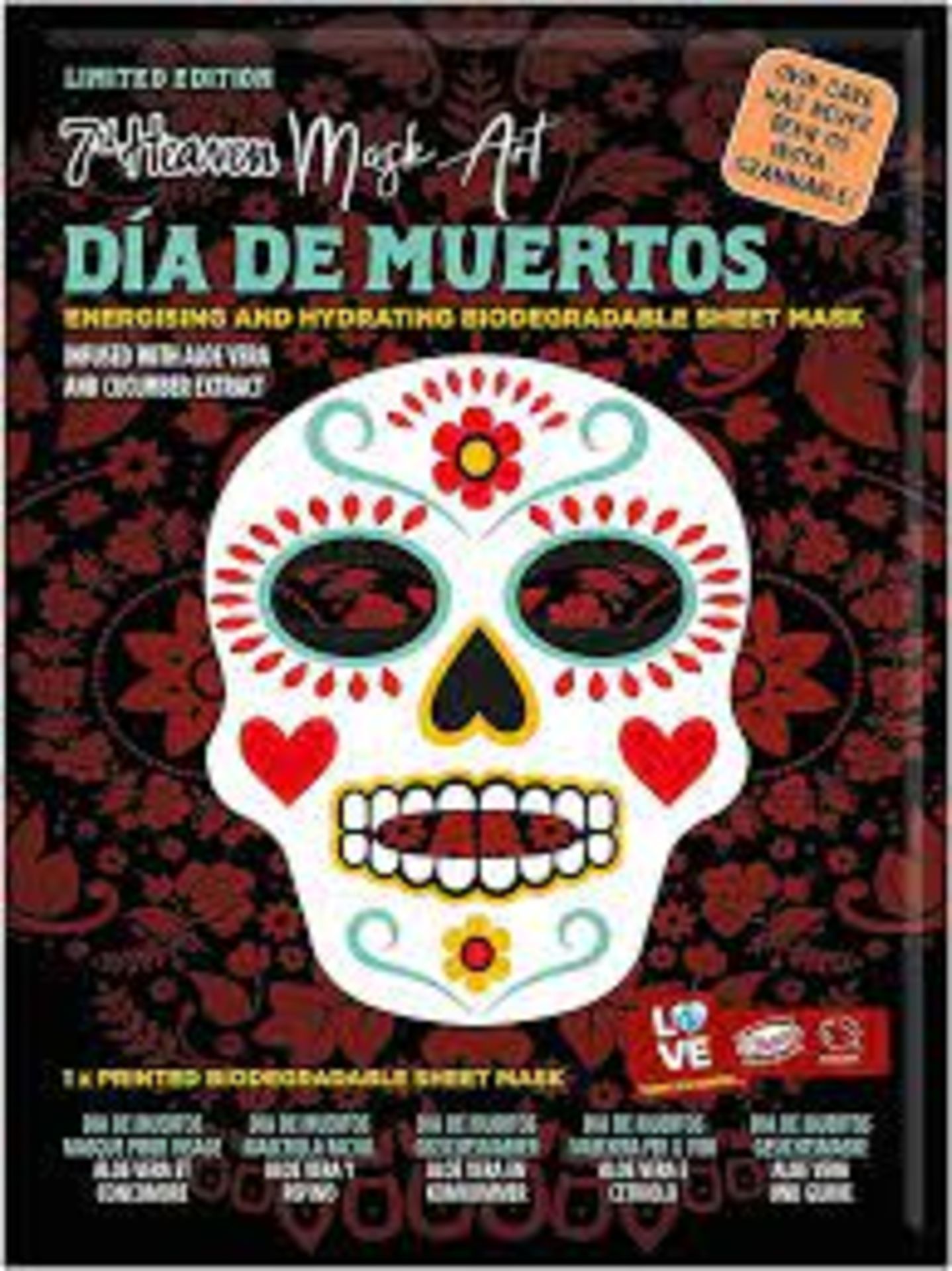 396 X BRAND NEW 7TH HEAVEN DIS DE MUERTOS ENERGISING AND HYDRATING BIODEGRADEABLE SHEET MASKS P3