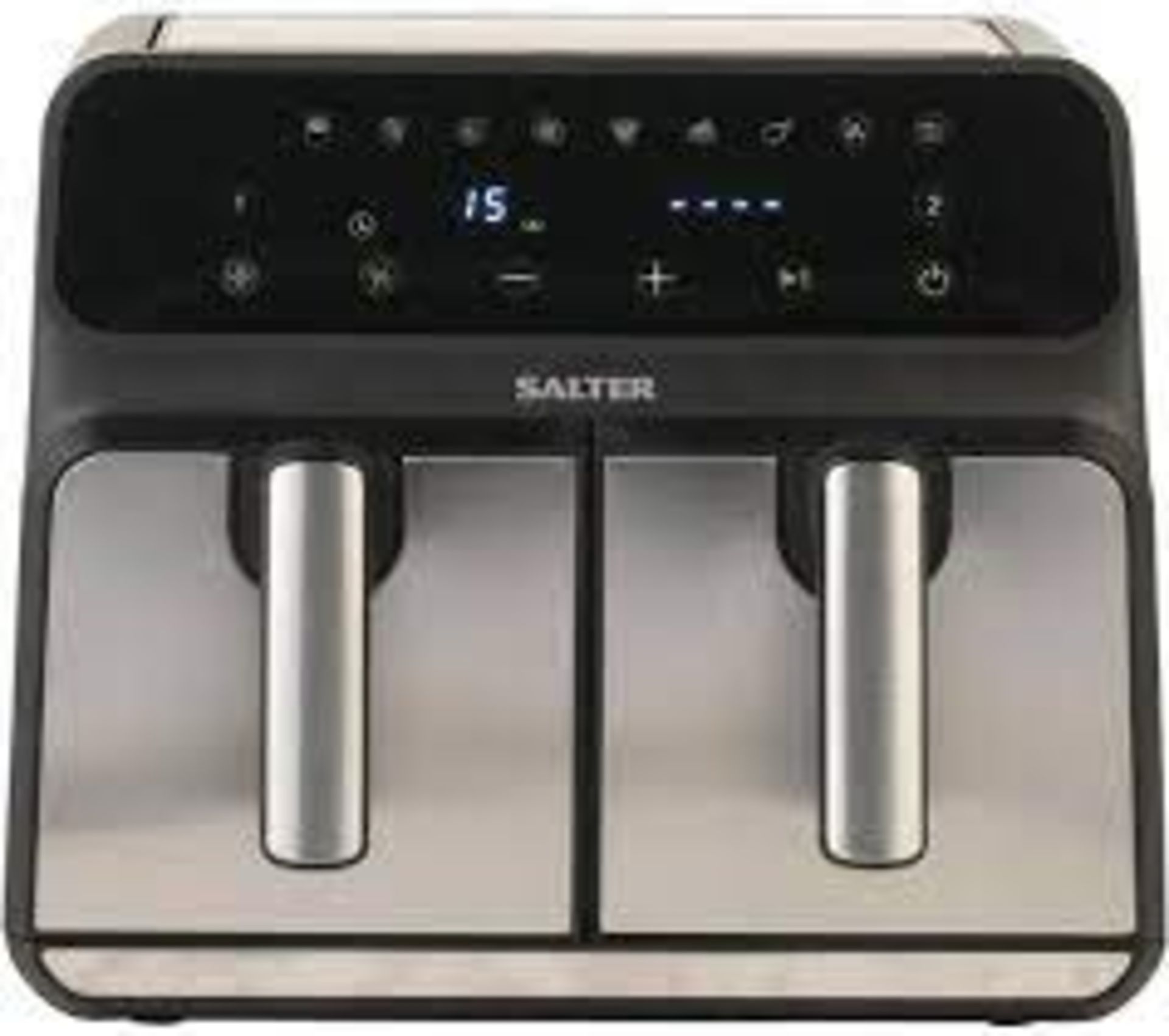 SALTER 5196 7.4L Dual Air Fryer Pro - Black & Stainless Steel. - ER48. Air fry, roast and grill