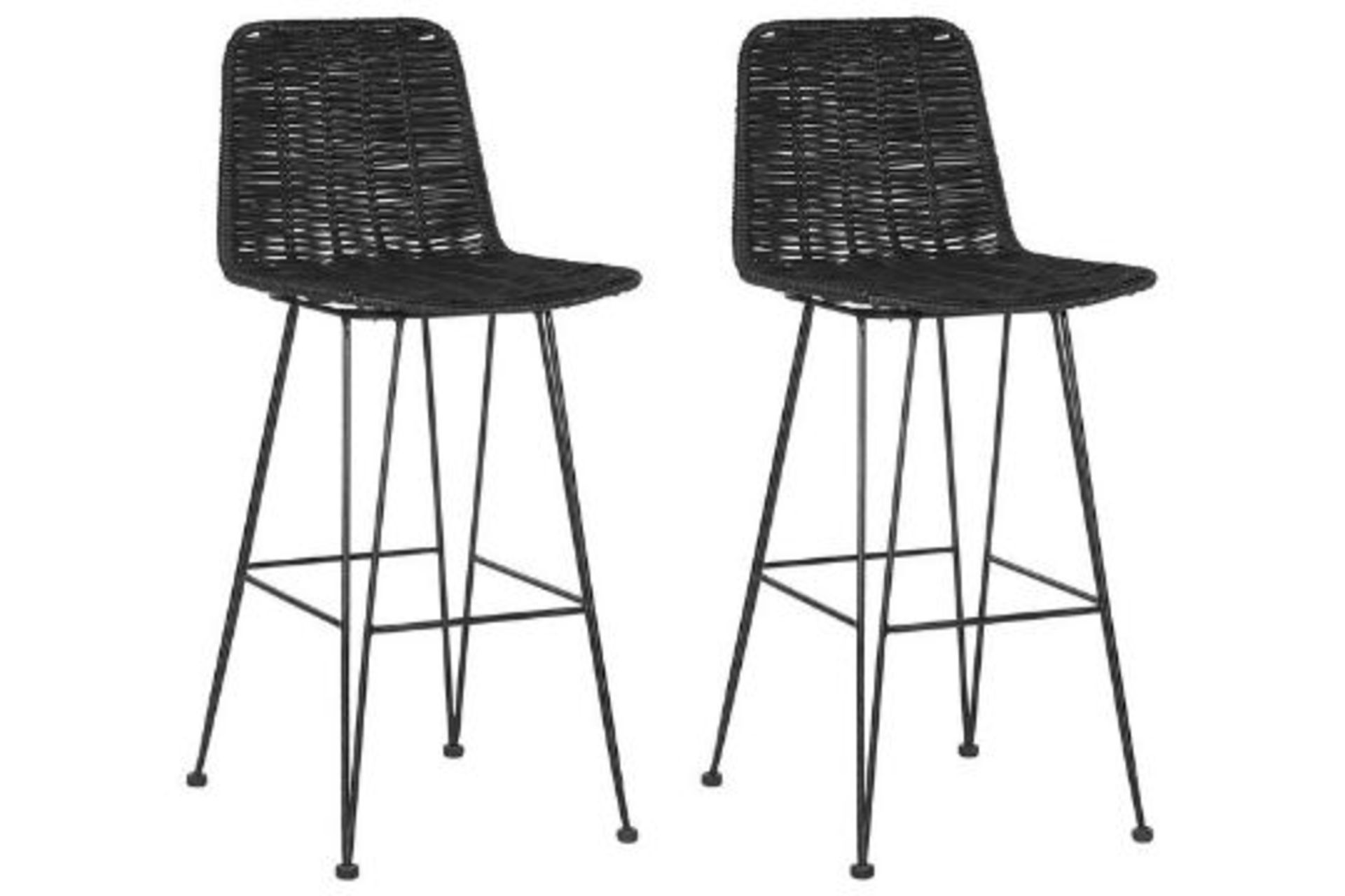 Cassita Set of 2 Rattan Bar Chairs Black. - ER23. RRP £199.99