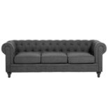 3 Seater Fabric Sofa Grey CHESTERFIELD RRP £1200 - ER23 (SOFA RACK)