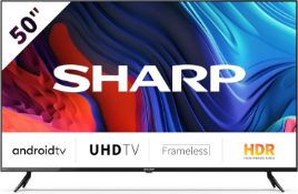 SHARP 50-Inch 4K Ultra High Definition Frameless LED Android Smart TV with Freeview HD. (PW).
