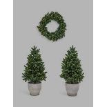 John Lewis Pre-lit Pair of Spruce Trees and Wreath, 3ft 9 (LOCATION P6)