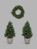 John Lewis Pre-lit Pair of Spruce Trees and Wreath, 3ft 9 (LOCATION P6)