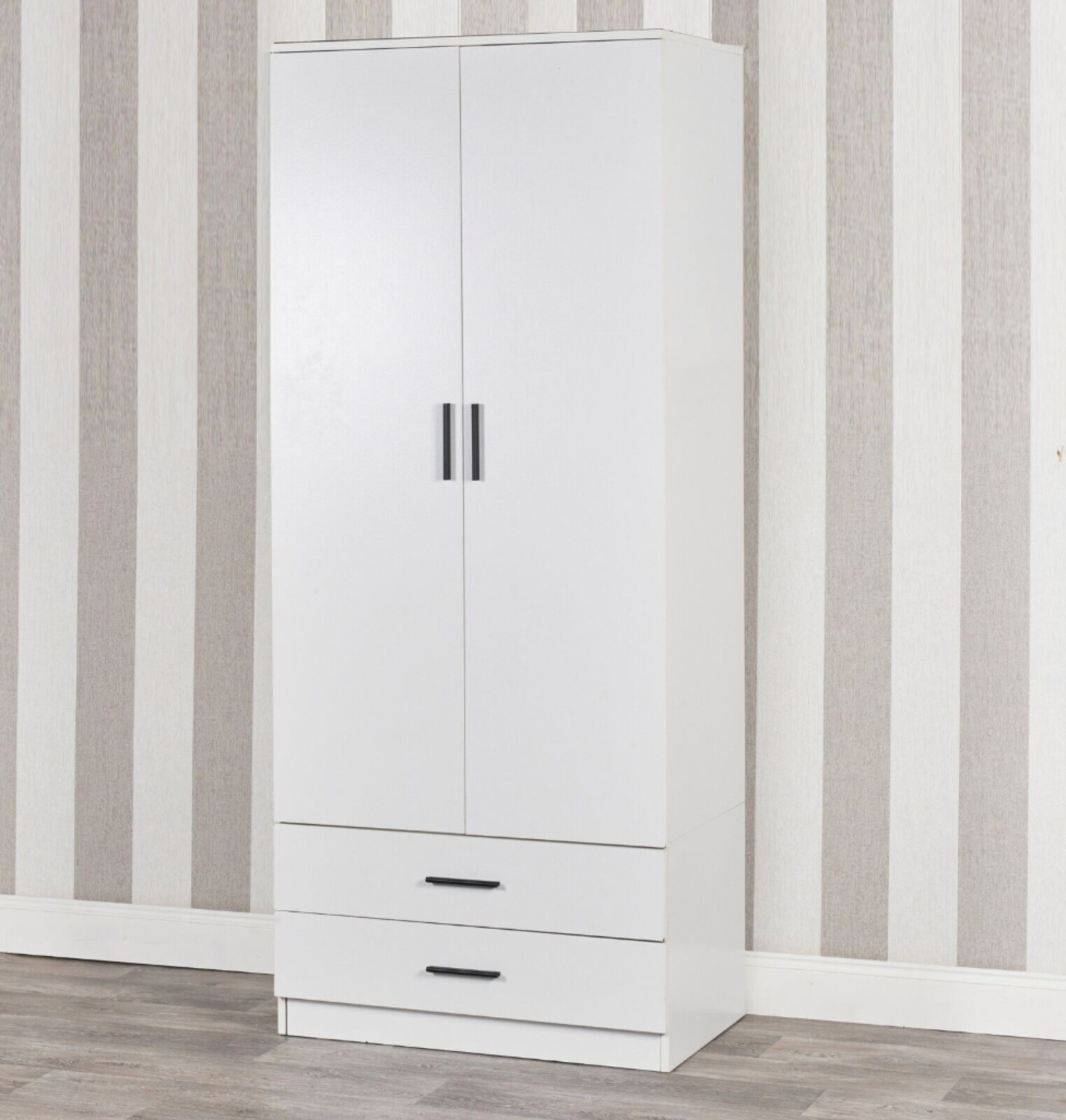 Luxury 2 Door Double Wardrobe (ER49) Tall Wooden Wardrobe2 Doors & 2 DrawersStrong & SturdyFlat