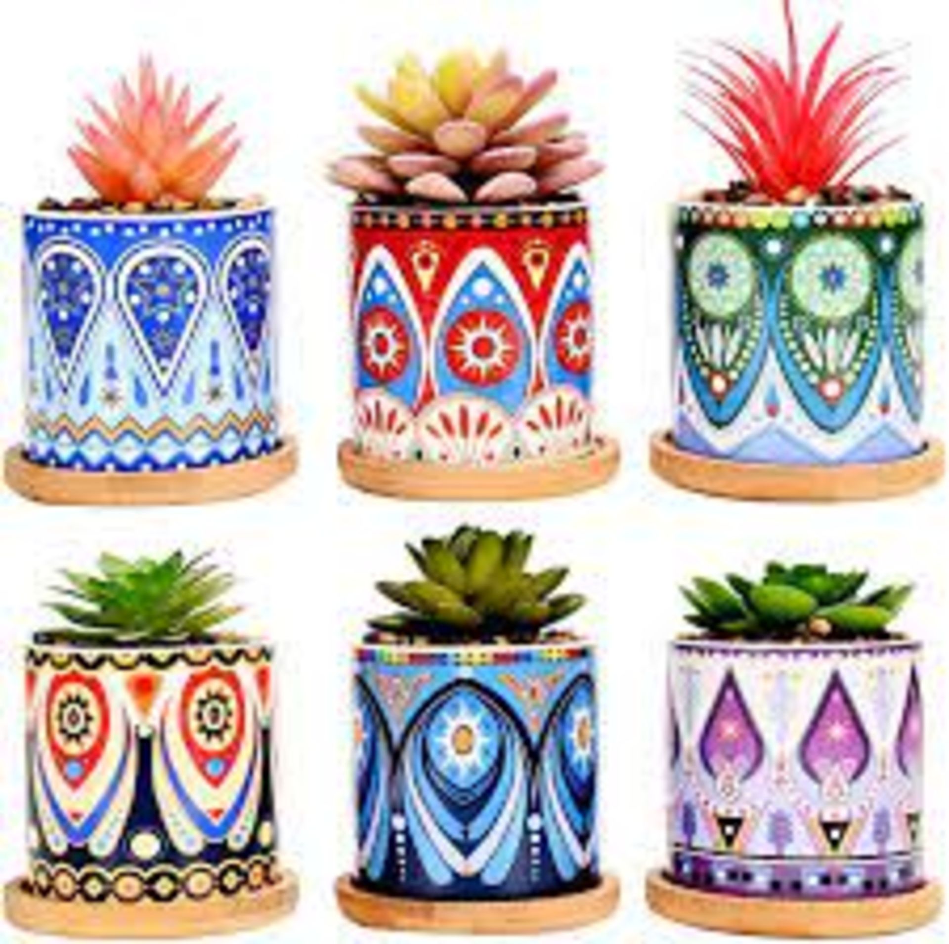 Simpa 6pc Decorative Mixed Pattern Ceramic Plant Pots. - ER47