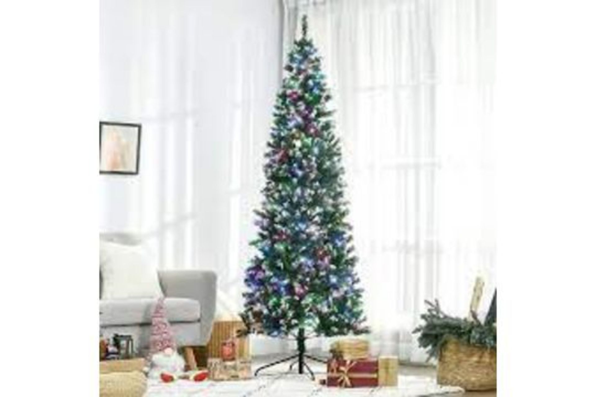 6ft Tall Prelit Pencil Slim Artificial Christmas Tree with Realistic Branches, 350 Colourful LED