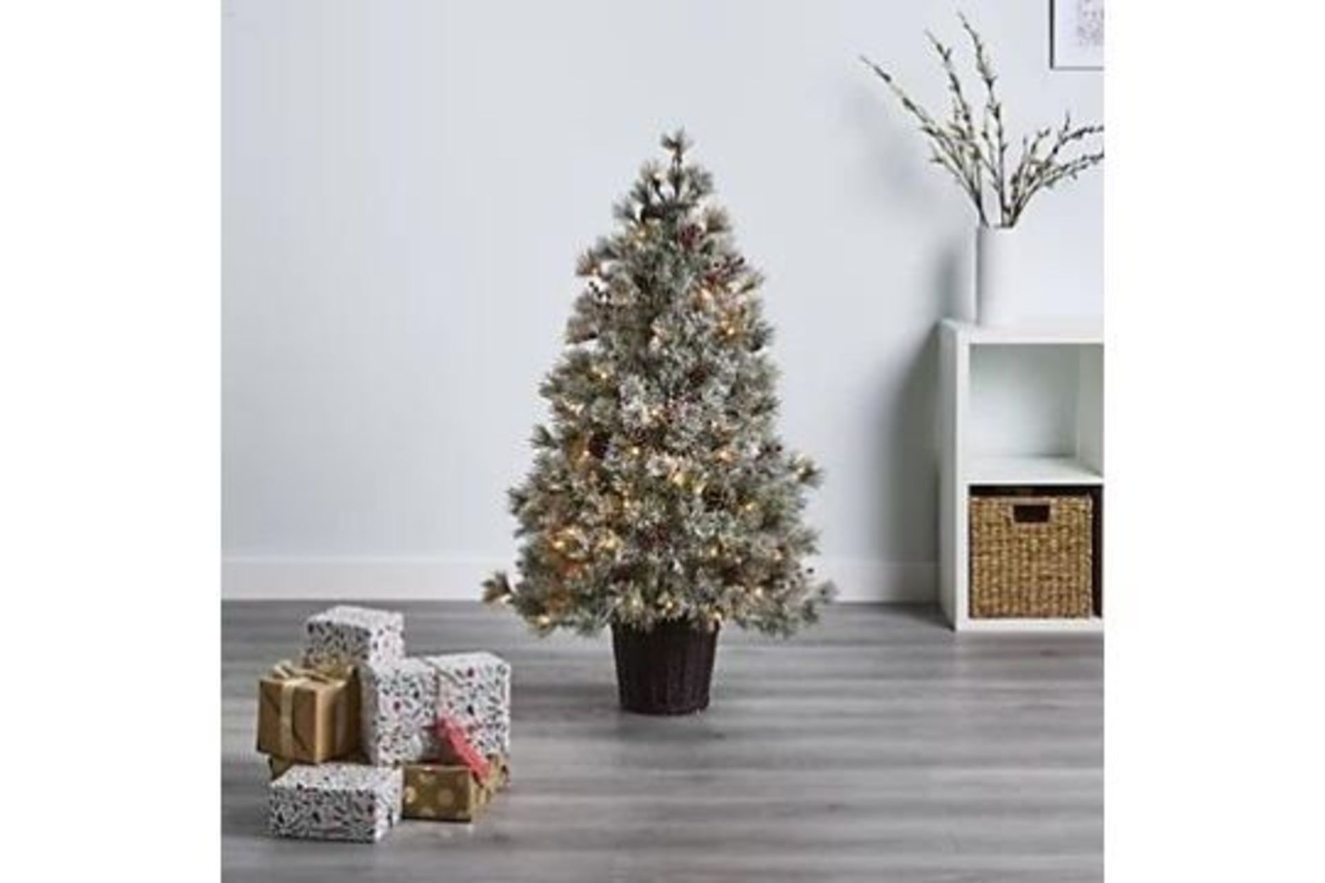 4ft Full Forrester Warm White LED Berry & Pinecone Pre-lit Artificial Christmas Tree (ER46)
