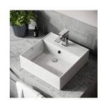 Leven 385 x 385mm Cloakroom Square Counter Top Basin Sink. - ER47. The counter top ceramic basin