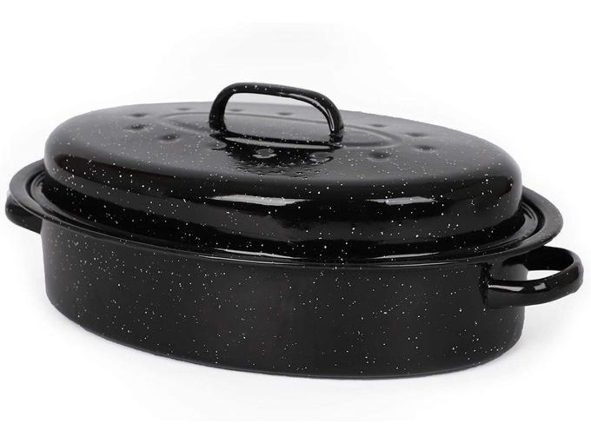 Enamel Self-Basting Roasting Tin With Lid (ER51) The juices will collect in the dimpled lid and