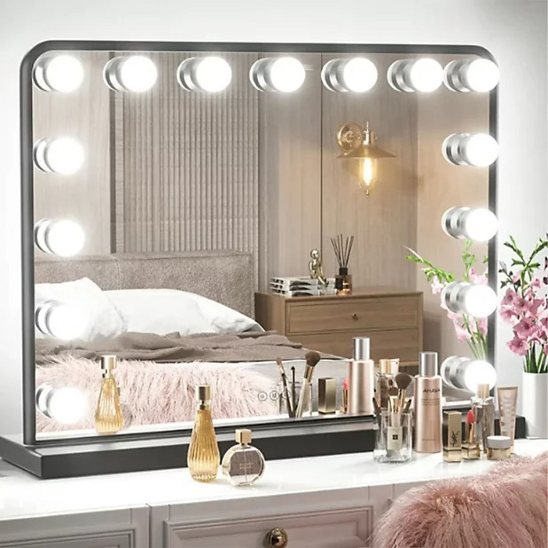 Livingandhome Black Base Detachable Dimmable Hollywood Makeup Vanity MirroR - ER45 *Design may vary