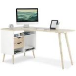 Computer Desk | Home Office Desk with Shelves | White & Oak Effect | Luxury (ER51) Computer Desk |