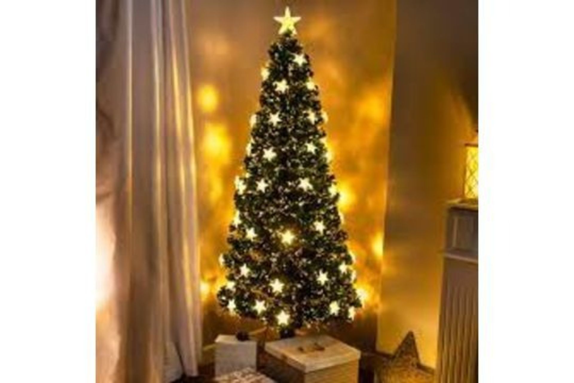 6ft Fibre Optic Green Christmas Tree with Warm White Fibre Optics, LED Lights and Stars - ER46