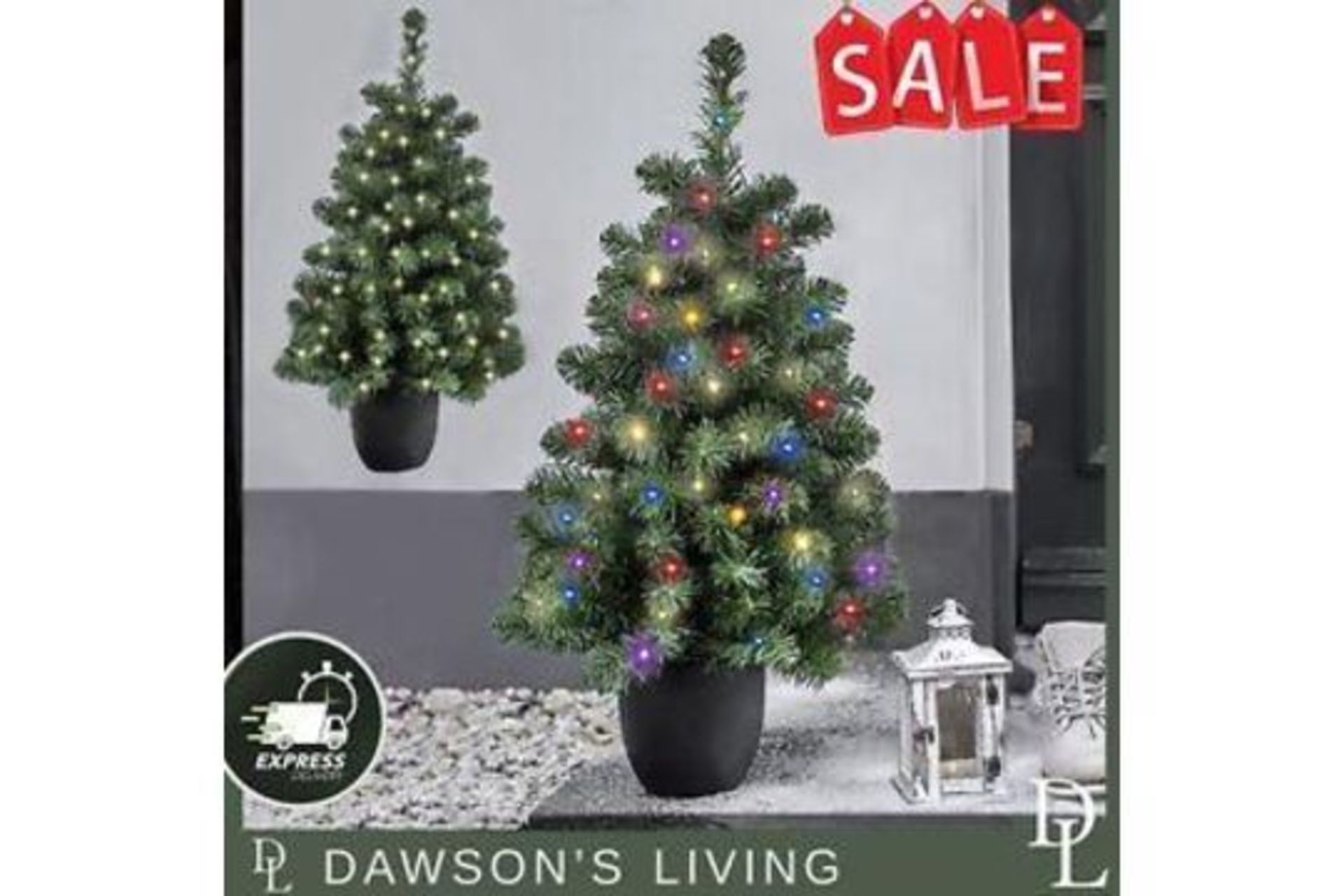 Mini Doorstep LED Christmas Tree 3ft (90cm) Pre-lit 60 Warm White Or Multicolour - ER46.