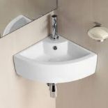 Quarter Circle Corner Cloakroom Basin & Mixer Tap with Waste. - ER47. Our modern white cloakroom
