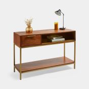 NEW & BOXED Abram Mango Wood & Brass Console Table. RRP £374.99. (649). Introduce our Abram
