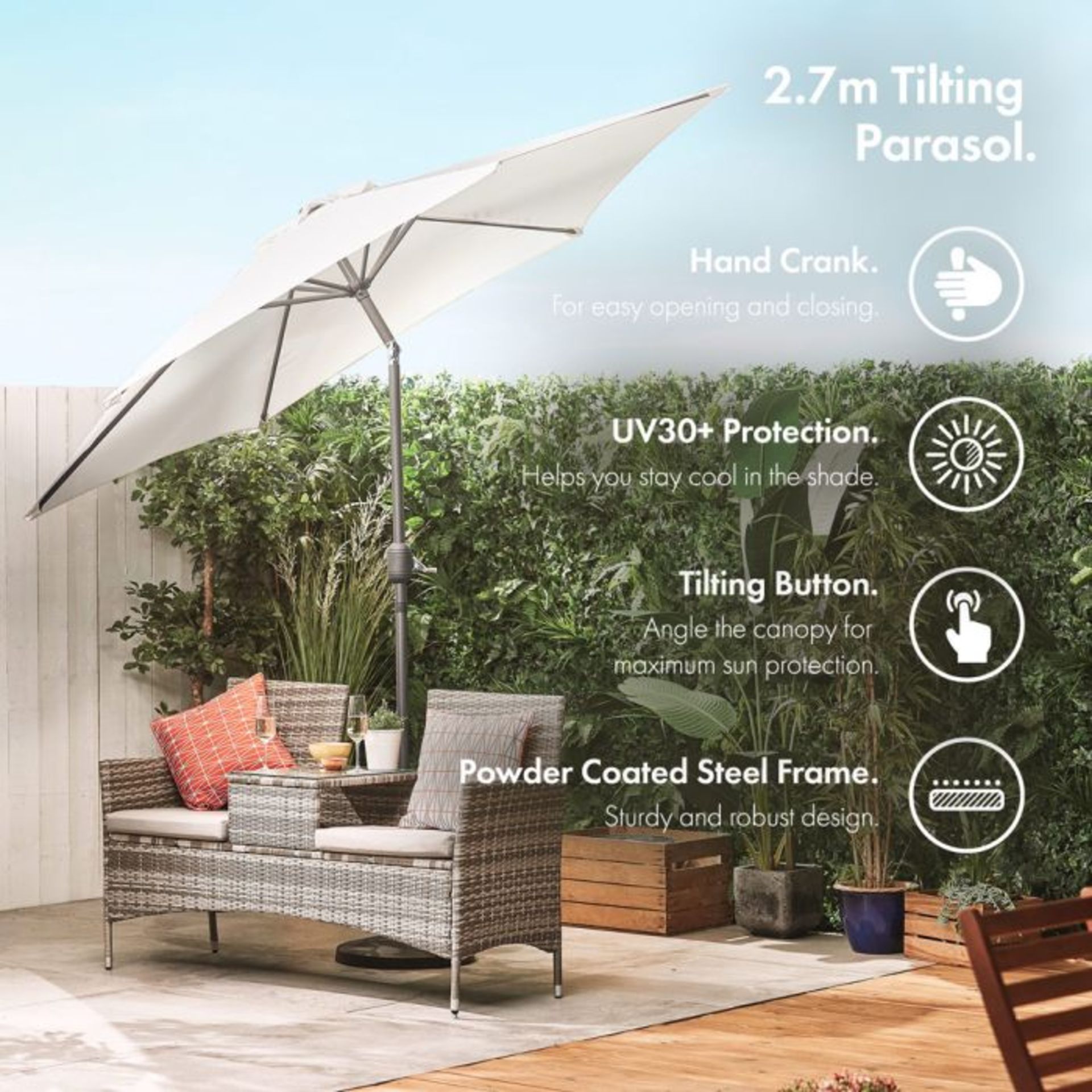 4x NEW & BOXED Ivory Cream 2.7m Steel Garden Parasol. RRP £59.99. (062.1). As much as everyone loves - Bild 2 aus 5