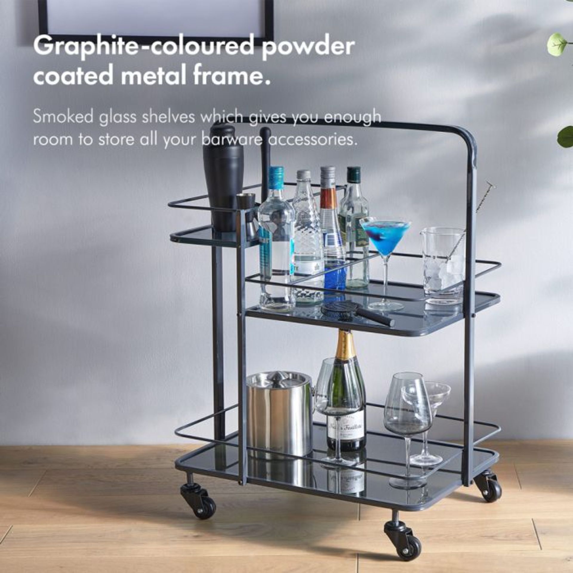 2x NEW & BOXED Graphite Dinks Bar Trolley. RRP £129. (353). Bar trolleys are the ideal way to move - Image 2 of 5