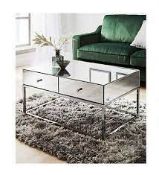 BRAND NEW CLAUDIA MIRRORED COFFEE TABLE RRP £289, Featuring glass panels with bevelled edges mounted