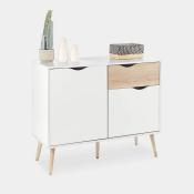 Luxury White & Oak Effect Small Sideboard (ER35) White Small Sideboard Cabinet - Luxury Living